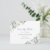 Blauwe Hydrangea Save the Date Uitnodiging Postcar (Staand voorkant)