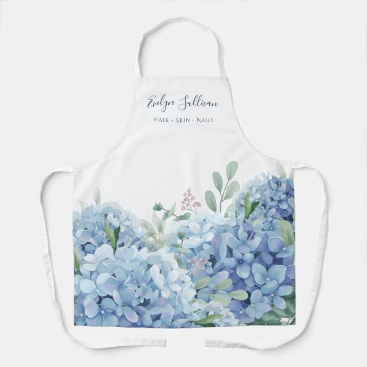 Blauwe hydrangea schoonheidsprooi schort (Voorkant)