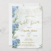 Blauwe Hydrangea Slingerlichten Bruidsfeest Kaart (Voorkant)