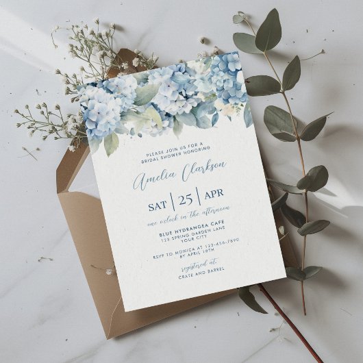 Blauwe Hydrangea Something Blue Bruiloftsshower Ui Kaart