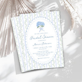 Blauwe Hydrangea Strepen Bruiloft Feest Uitnodigin Kaart