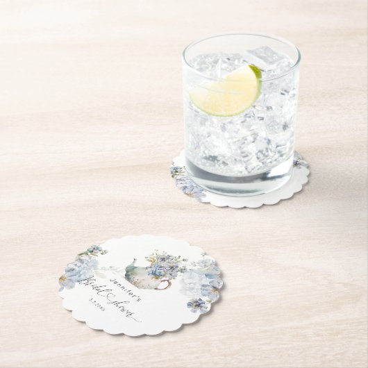 Blauwe Hydrangea theepartij bruidsdouche Kartonnen Onderzetters (Insitu)