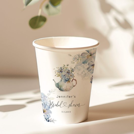 Blauwe Hydrangea theepartij bruidsdouche Papieren Bekers
