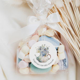Blauwe Hydrangea theepartij bruidsdouche Ronde Sticker