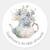 Blauwe Hydrangea theepartij bruidsdouche Ronde Sticker (Voorkant)