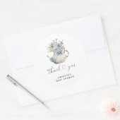 Blauwe Hydrangea theepot baby shower Ronde Sticker (Envelop)