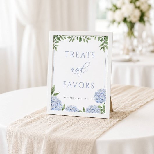 Blauwe Hydrangea Traktaties en Favorieten Bruiloft Poster