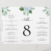 Blauwe Hydrangea Tri-Fold Bruiloft Menu Tafelnumme (Voorkant)