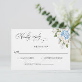 Blauwe Hydrangea Trouw RSVP kaart (Staand voorkant)