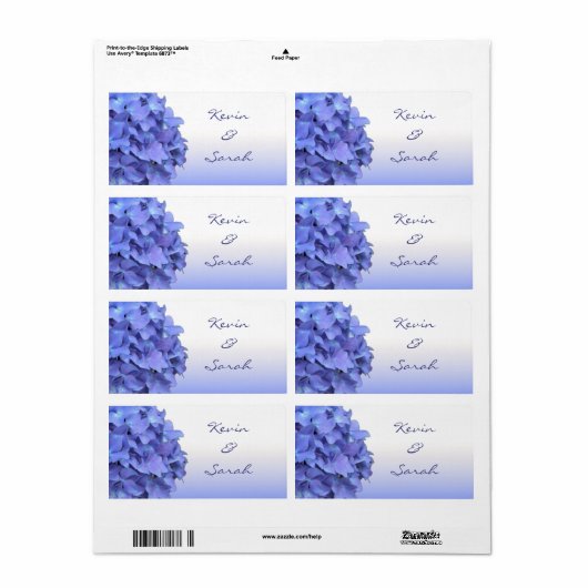 Blauwe Hydrangea trouwlabels Etiket (Full Sheet)