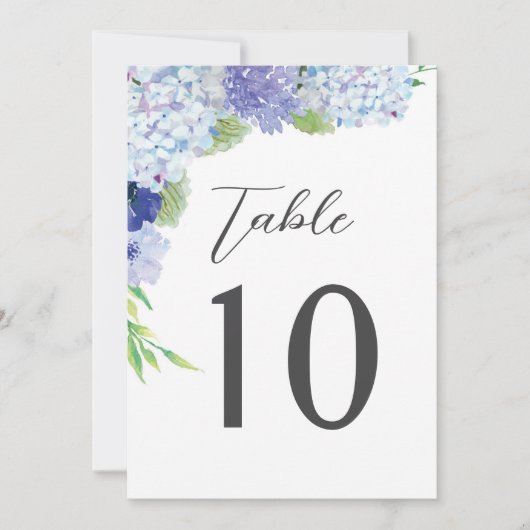 Blauwe Hydrangea Trouwreceptie Tafel Nummers Kaart (Voorkant)