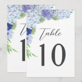 Blauwe Hydrangea Trouwreceptie Tafel Nummers Kaart (Voorkant / Achterkant)