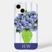 Blauwe Hydrangea Vaas Streep Monogram Kust  Case-Mate iPhone Case (Achterkant)
