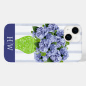  Blauwe Hydrangea Vaas Streep Monogram Kust  Case-Mate iPhone Case (Achterkant (horizontaal))