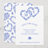 Blauwe Hydrangea verweven dubbel hart Save The Date (Voorkant / Achterkant)