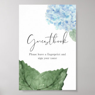 Blauwe Hydrangea vingerafdruk Gastenboek Teken Poster