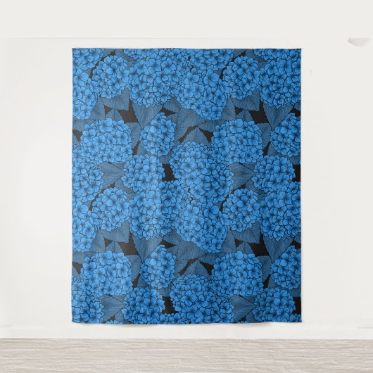 Blauwe hydrangea wandkleed (Voorkant)