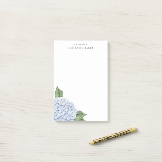 Blauwe Hydrangea Waterverf Bloei Persoonlijk Post-it® Notes (Op bureau)