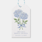 Blauwe Hydrangea Waterverf Bloemen met Boog Cadeaulabel (Voorkant)