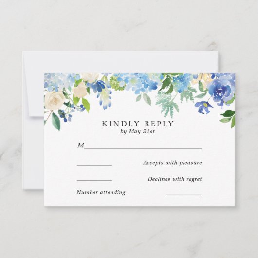 Blauwe Hydrangea Waterverf FlowerWedding RSVP-kaar RSVP Kaartje (Voorkant)