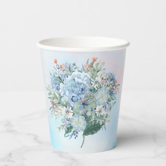 Blauwe Hydrangea Waterverf papieren bekers (Achterkant)