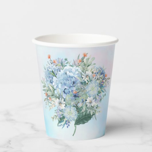 Blauwe Hydrangea Waterverf papieren bekers (Voorkant)