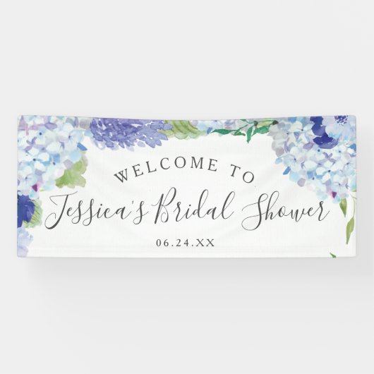 Blauwe Hydrangea Welkom Bruidsdouche Banner (Horizontaal)