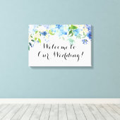 Blauwe Hydrangea Welkom op onze bruiloft Canvas Si (Insitu (Houten vloer))