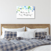 Blauwe Hydrangea Welkom op onze bruiloft Canvas Si Afdruk (Insitu (Slaapkamer))
