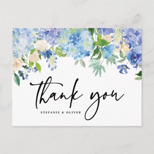 Blauwe Hydrangea Winter Bloemen Huwelijk Bedankt Briefkaart (Voorkant)