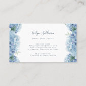 Blauwe hydrangea wit etiket visitekaartje (Achterkant)