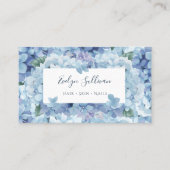 Blauwe hydrangea wit etiket visitekaartje (Voorkant)