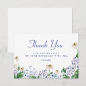 Blauwe Hydrangea Witte Rose 40e verjaardag Bedankkaart (Voorkant / Achterkant)