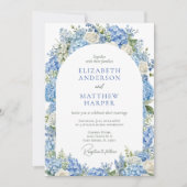 Blauwe Hydrangea Witte Rozen Bloemboog Huwelijk Kaart (Voorkant)