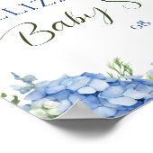 Blauwe Hydrangea Witte Rozen Bloemen Script Welkom Poster (Hoek)