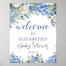 Blauwe Hydrangea Witte Rozen Bloemen Script Welkom Poster