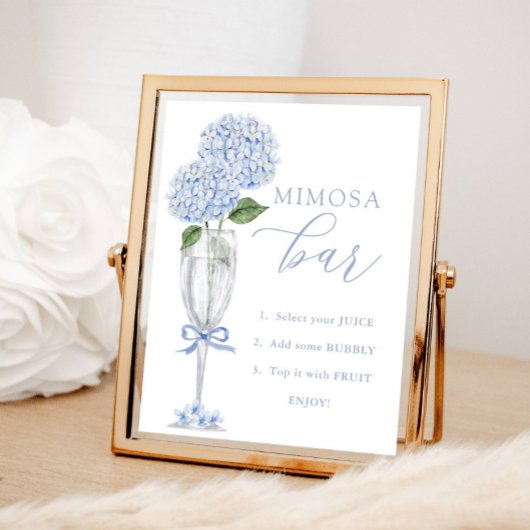 Blauwe Hydrangea, Zilveren Mimosa Bar Douche Poster