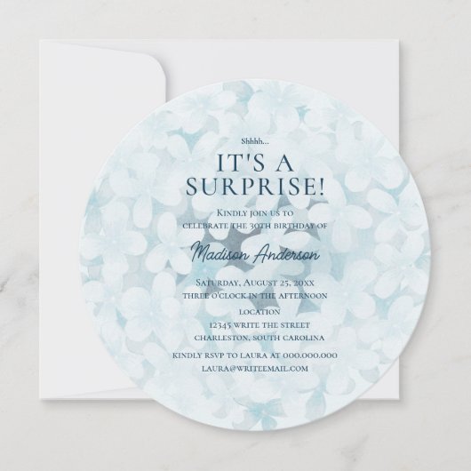 Blauwe Hydrangeas 30e Verrassingsverjaardagsfeestj Kaart (Voorkant)