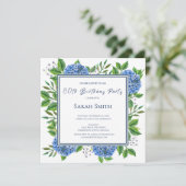 Blauwe Hydrangea's Aquarel 80ste Verjaardagsfeest  Kaart (Staand voorkant)
