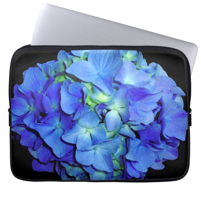 Blauwe hydrangeas, blauwe rozen, elegante blauwe b laptop sleeve (Voorkant)