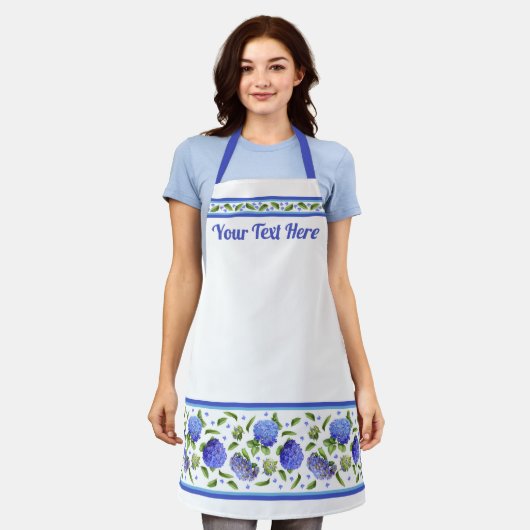 Blauwe Hydrangeas Bloemen Botanisch Gepersonalisee Schort (Gedragen)