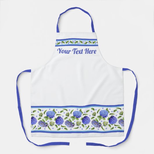 Blauwe Hydrangeas Bloemen Botanisch Gepersonalisee Schort (Voorkant)