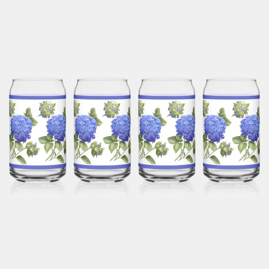 Blauwe Hydrangeas Bloemen Botanische Kunst Blikvorm Glas (Voorkant)