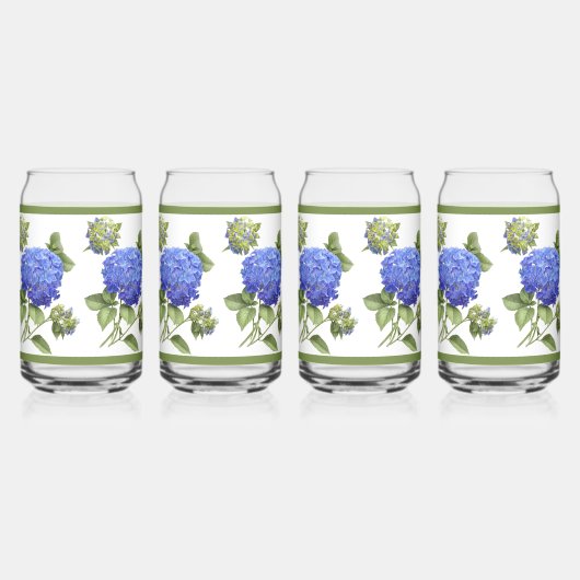 Blauwe Hydrangeas Bloemen Botanische Kunst Blikvorm Glas (Rechts)