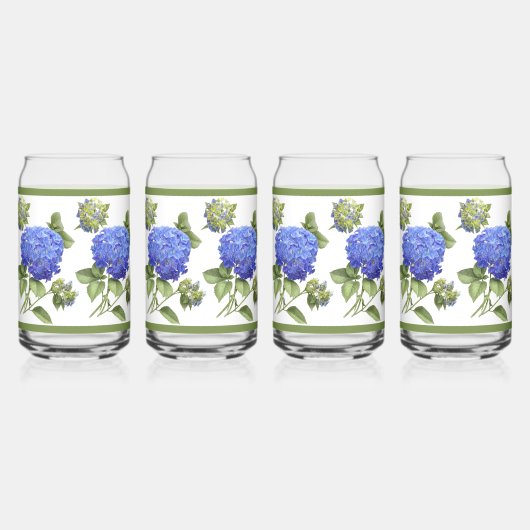 Blauwe Hydrangeas Bloemen Botanische Kunst Blikvorm Glas (Voorkant)