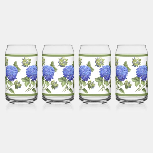 Blauwe Hydrangeas Bloemen Botanische Kunst Blikvorm Glas (Links)