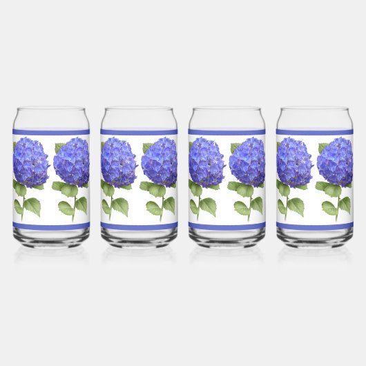 Blauwe Hydrangeas Bloemen Botanische Kunst Blikvorm Glas (Rechts)