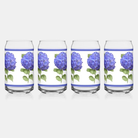 Blauwe Hydrangeas Bloemen Botanische Kunst Blikvorm Glas (Voorkant)