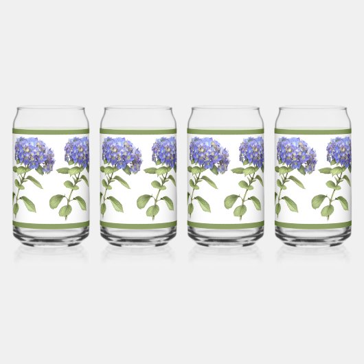 Blauwe Hydrangeas Bloemen Botanische Kunst Blikvorm Glas (Voorkant)