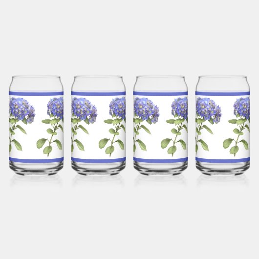 Blauwe Hydrangeas Bloemen Botanische Kunst Blikvorm Glas (Rechts)